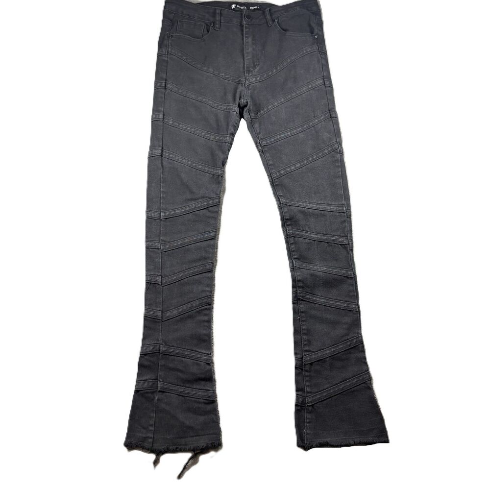 Waimea Men Jeans Stacked Frayed Bootcut Streetwear Grunge Black 34x36 M190